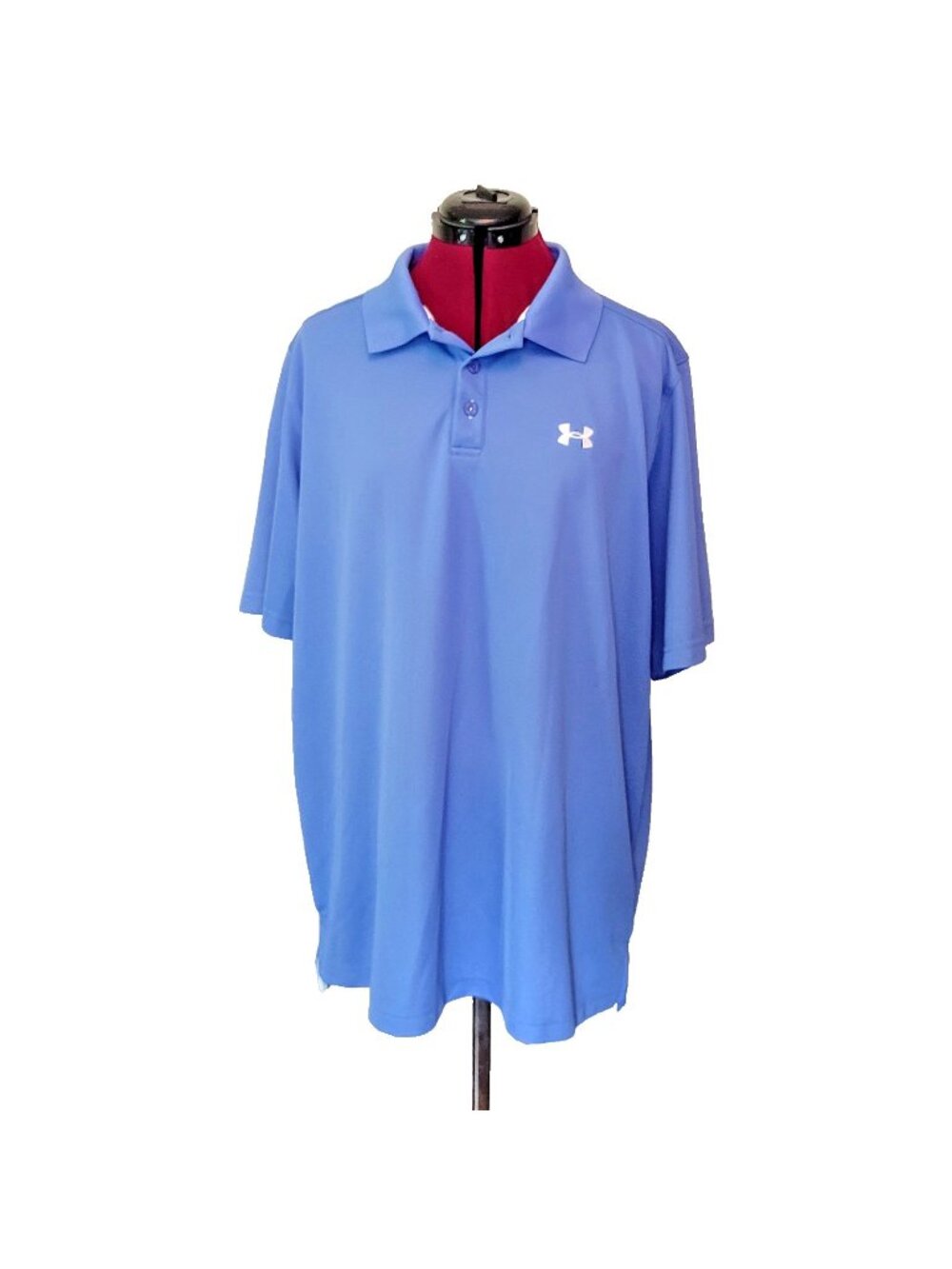 Under Armour HeatGear Polo Shirt Men’s XL Blue White Loose Fit Logo Side Split